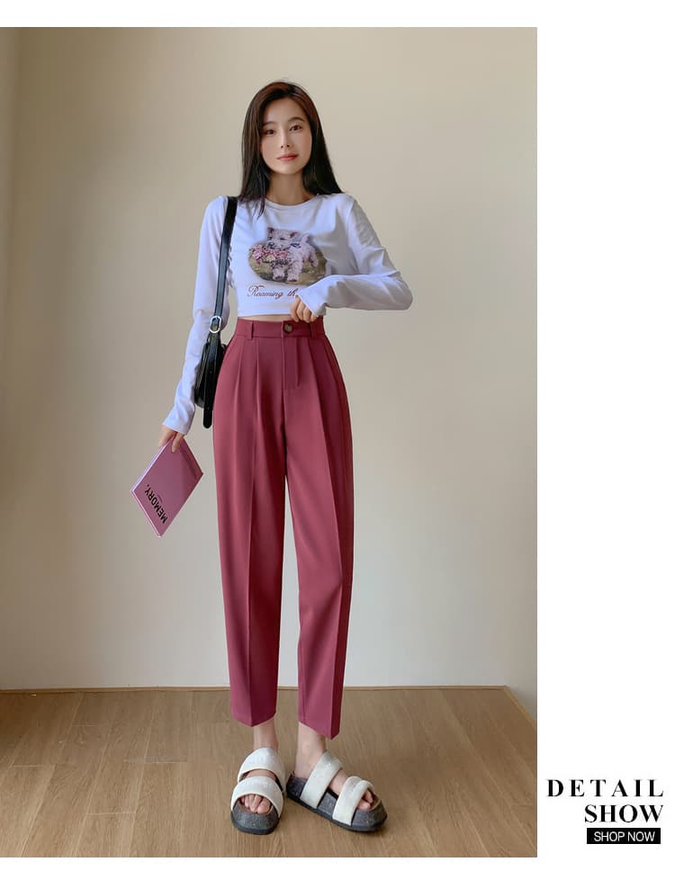 정장 바지 여성 루즈핏 슬림해 보이는 검정색 캐주얼 도루 센스 담배 파이프 바지 상세 이미지 27