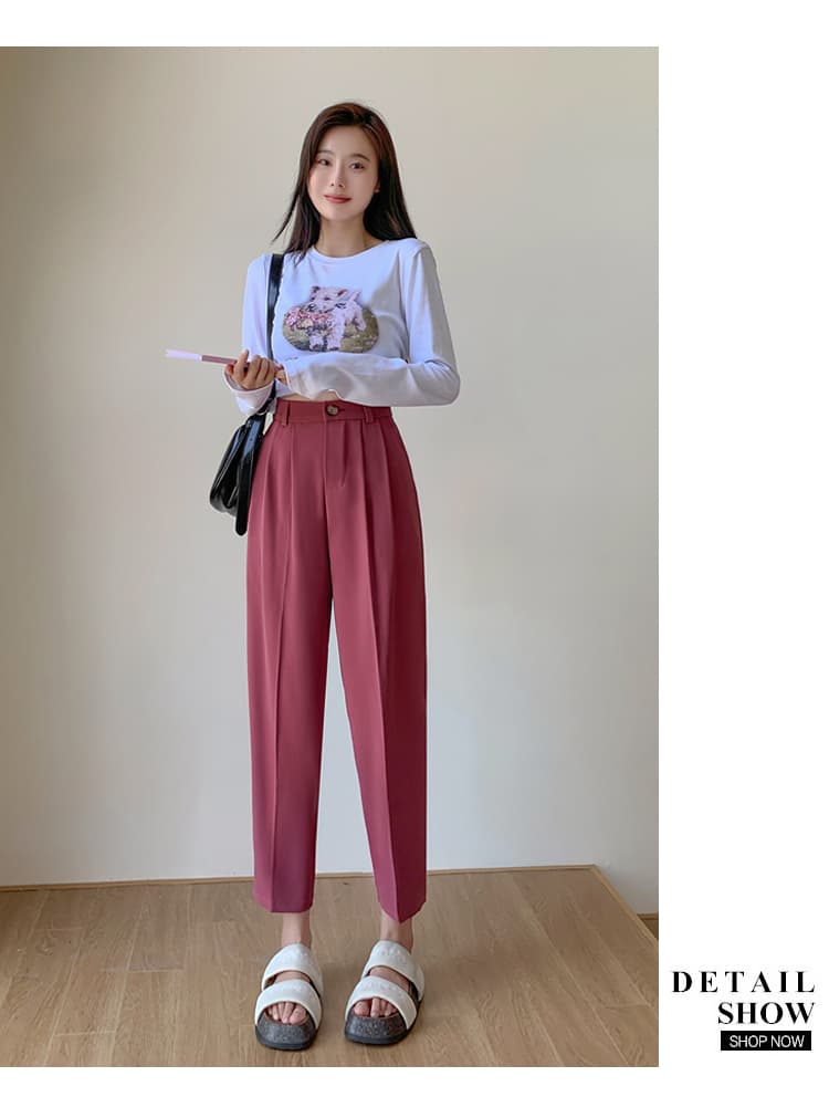 정장 바지 여성 루즈핏 슬림해 보이는 검정색 캐주얼 도루 센스 담배 파이프 바지 상세 이미지 34