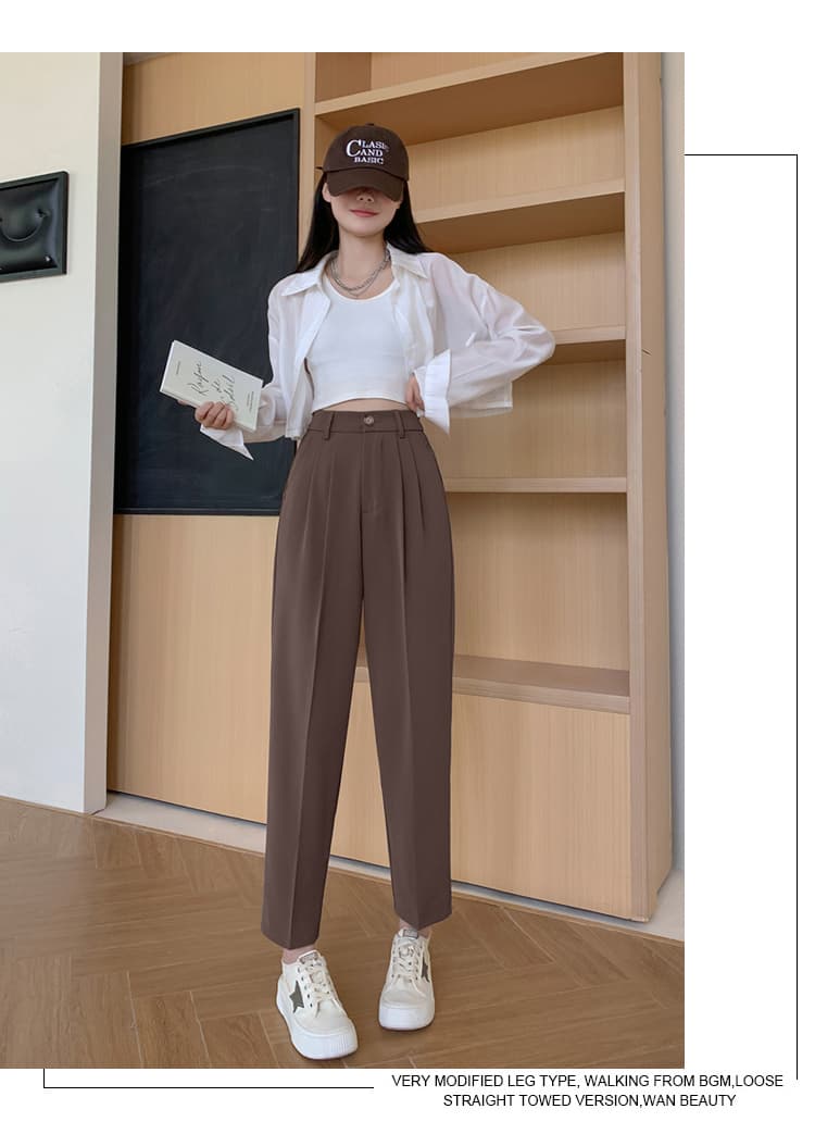 정장 바지 여성 루즈핏 슬림해 보이는 검정색 캐주얼 도루 센스 담배 파이프 바지 상세 이미지 38