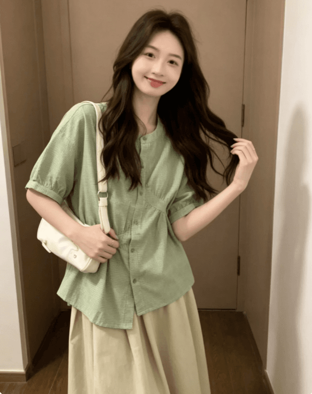 여름 드레스 코디 에이즈 환자 여성 세트 빅 사이즈 마이크로 지방 mm 표지 고기 슬림해 보이는 셔츠 맨위 반신 스커트 투피스 슈트 치마 상세 이미지 4