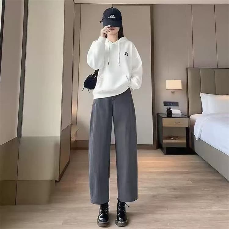 캐주얼 좁은 판 낫 바지 여성 하이웨이스트 슬림해 보이는 작은 키 9부 바지