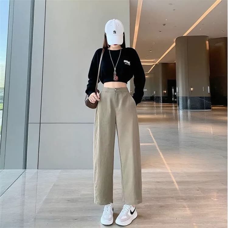 캐주얼 좁은 판 낫 바지 여성 하이웨이스트 슬림해 보이는 작은 키 9부 바지 이미지 4