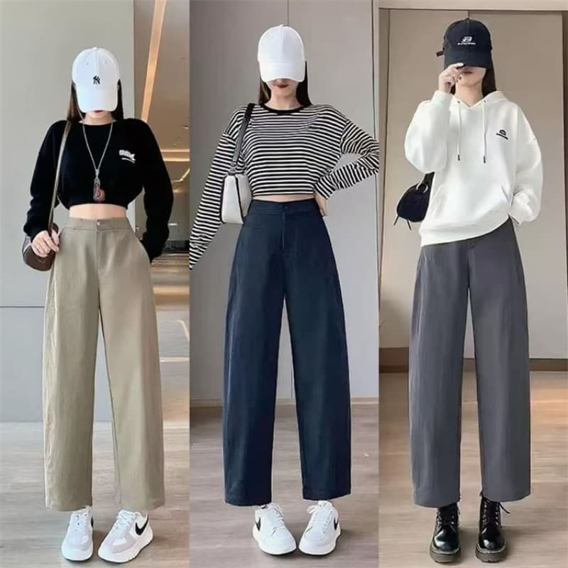 캐주얼 좁은 판 낫 바지 여성 하이웨이스트 슬림해 보이는 작은 키 9부 바지 이미지 5