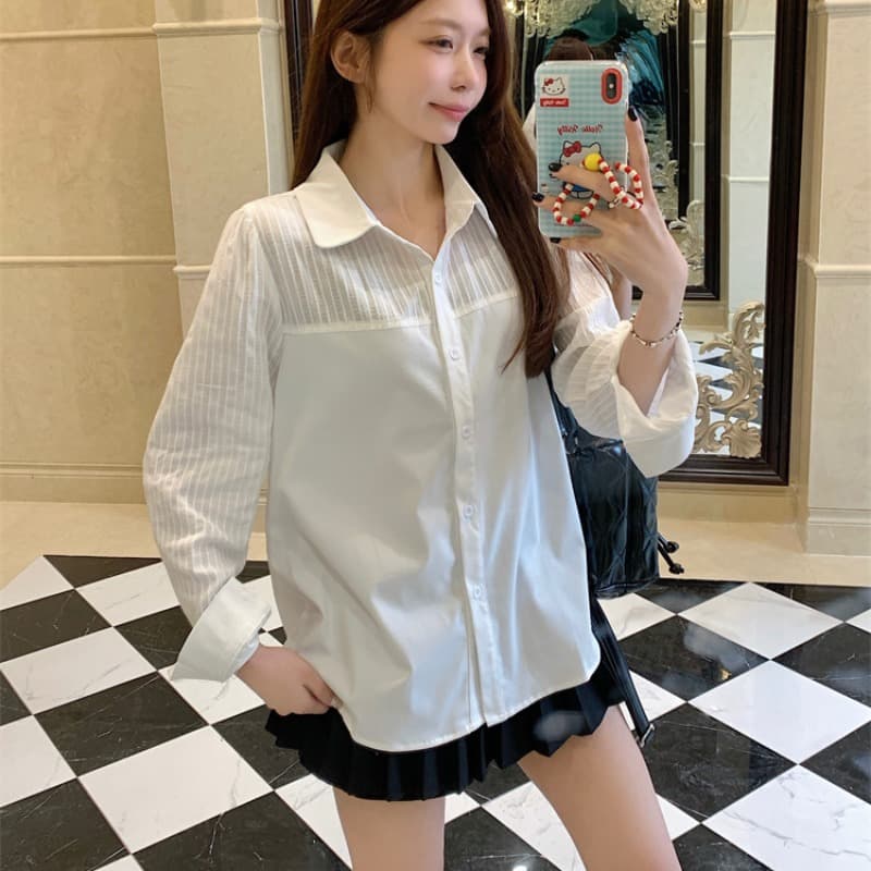 다용도 화이트 긴팔 품격 맨위 미니멀리즘 패션 몸매 가꾸기 싱글 줄 버튼 셔츠 이미지 5