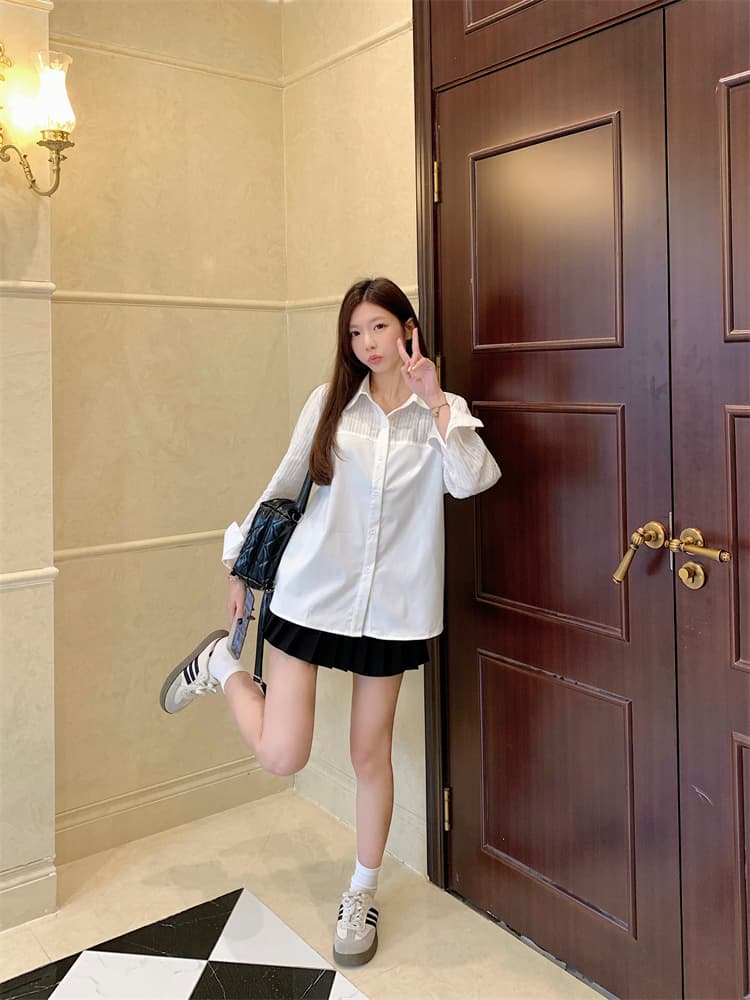 다용도 화이트 긴팔 품격 맨위 미니멀리즘 패션 몸매 가꾸기 싱글 줄 버튼 셔츠 상세 이미지 4