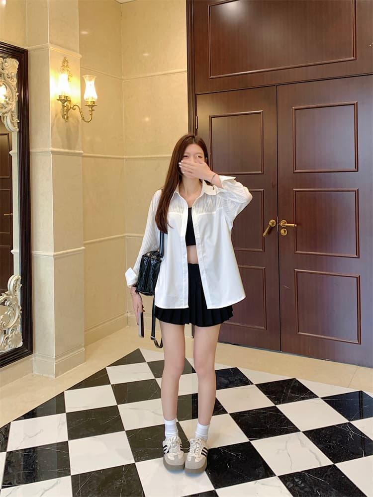 다용도 화이트 긴팔 품격 맨위 미니멀리즘 패션 몸매 가꾸기 싱글 줄 버튼 셔츠 상세 이미지 8