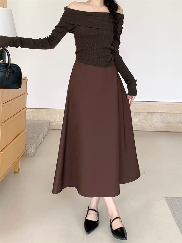 가을 정장 외국 가스 단색 반신 스커트 허리밴드 디자인 A라인 스커트 품격 다용도 상세 이미지 39