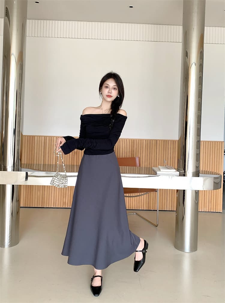 가을 정장 외국 가스 단색 반신 스커트 허리밴드 디자인 A라인 스커트 품격 다용도 상세 이미지 45