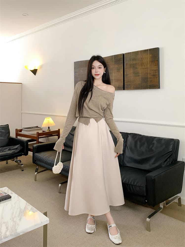 가을 정장 외국 가스 단색 반신 스커트 허리밴드 디자인 A라인 스커트 품격 다용도 상세 이미지 46