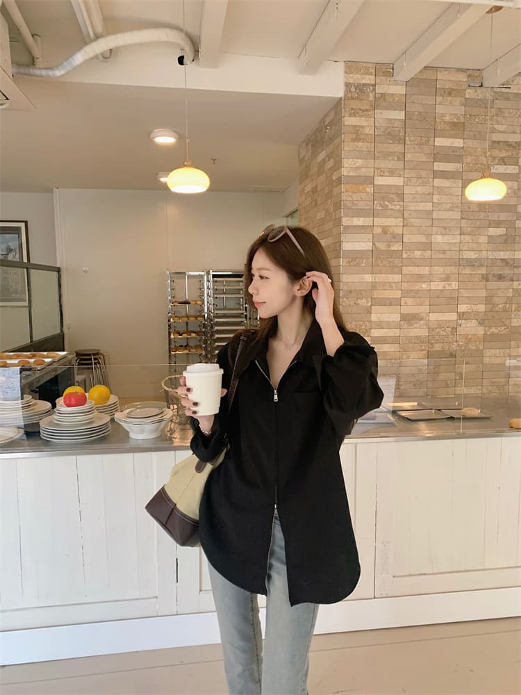 프랑스식 지퍼 화이트 긴팔 여성 셔츠 재킷 디자인 센스 품격 셔츠 상세 이미지 28