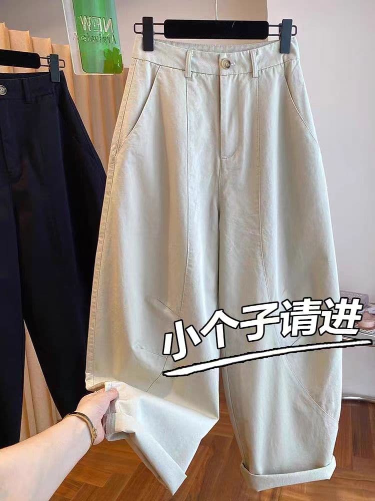 한 부서 넓은 다리 모통이 칼 바지 여성 작은 키 루즈핏 슬림해 보이는 캐주얼 느긋한 다용도 낫 바지 이미지 3