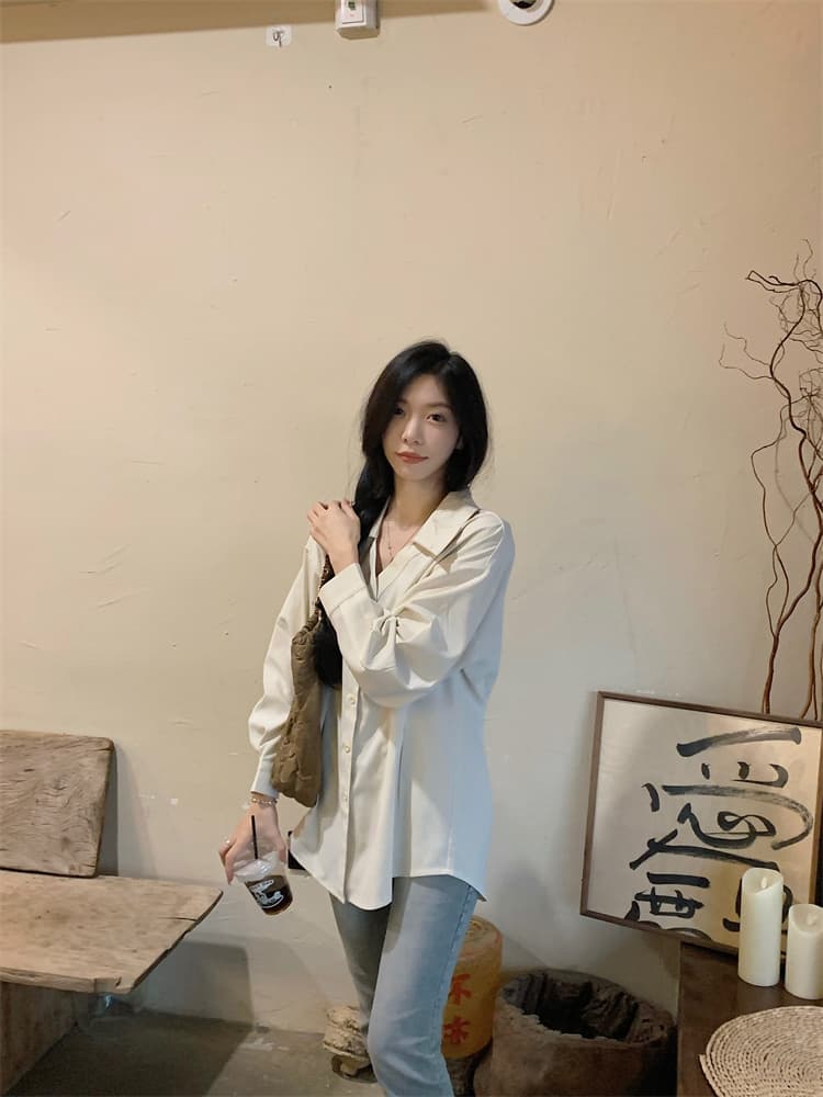 긴팔 여성 셔츠 허리 수축 작은 셔츠 셔츠 디자인 센스 작은 대중 맨위 상세 이미지 9