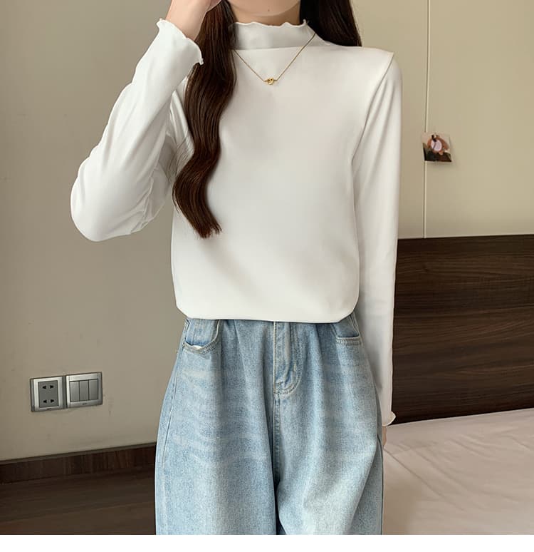 반하이넥 De 플러시 기본 셔츠 여성 가을 겨울 인사이드 가져 가라. 하나 플러시 긴팔 프릴 맨위 상세 이미지 15