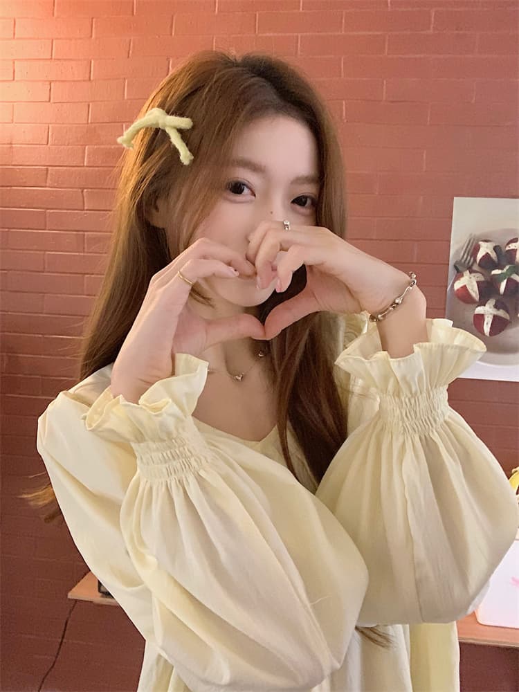 프랑스식 긴팔 여성 셔츠 루즈핏 표지 배 주름 장식 맨위 마이크로 지방 캐주얼 셔츠 상세 이미지 26