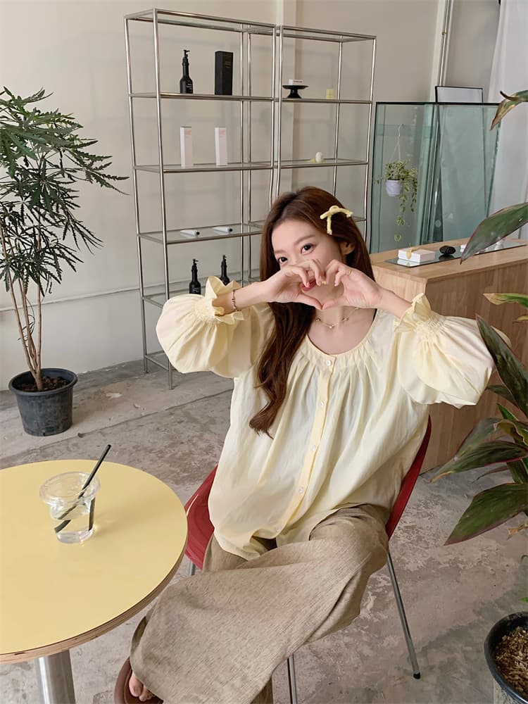 프랑스식 긴팔 여성 셔츠 루즈핏 표지 배 주름 장식 맨위 마이크로 지방 캐주얼 셔츠 상세 이미지 29