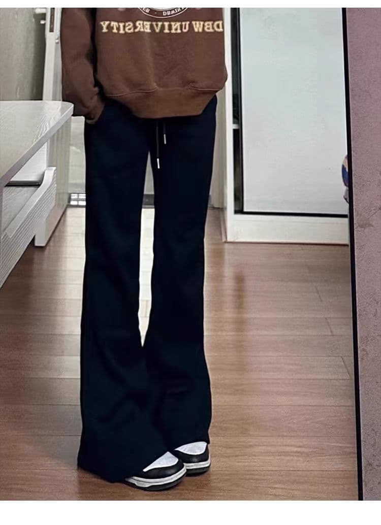 5930 어두운 회색 부츠컷 캐주얼 바지 여성 가을 슬림해 보이는 배 모양 몸 나팔 웨이 바지 상세 이미지 3