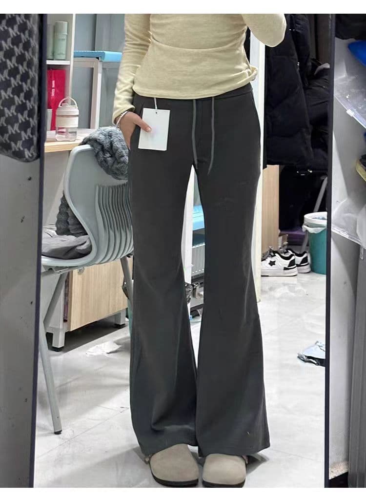 5930 어두운 회색 부츠컷 캐주얼 바지 여성 가을 슬림해 보이는 배 모양 몸 나팔 웨이 바지 상세 이미지 10