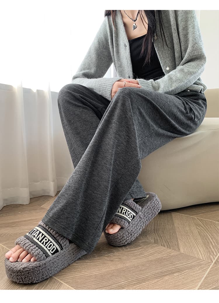 실사 정가 회색 와이드 레깅스 바지 봄 가을 하이웨이스트 슬림해 보이는 스트레이트 캐주얼 느긋한 찹쌀 긴 바지 상세 이미지 28