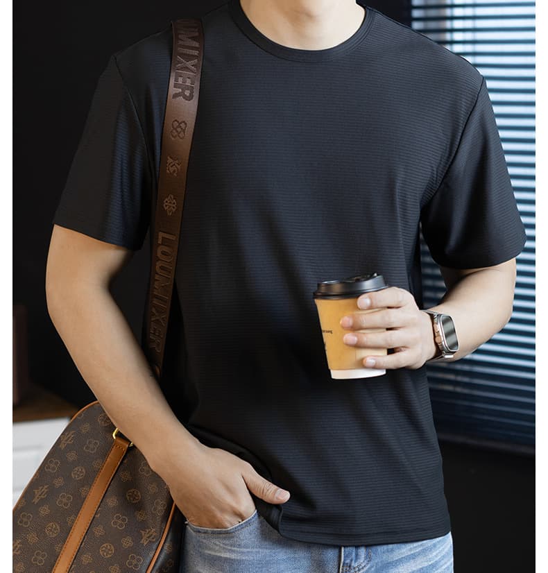 가로 줄무늬 애버딘 곡물 질감 속도 말라 죽다 호흡 곤란 소매 T 남자 프로 피부 부드러운 폭탄 일상 다용도 고급 티셔츠 상세 이미지 34