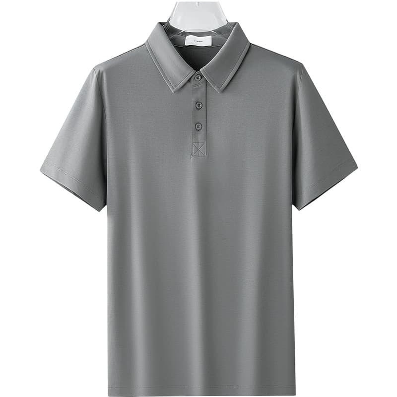 차가운 센스 240g 액 모 늄 실광택 코튼 POLO 셔츠 남자 여름 얼음 실크 폴로 칼라 반팔 티셔츠 화이트 고급 폴 셔츠 이미지 5