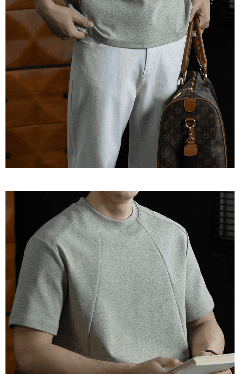 270g 무거운 안장 어깨 컬러 코튼 티셔츠 남자 고급 창의성 싸움 집어 들다 피부 통기성 품질 라운드 넥 남성 반팔 상세 이미지 24