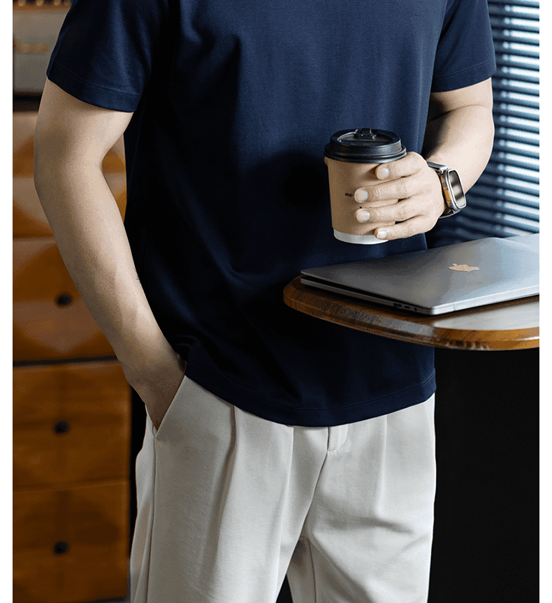 구름 부드러운 모달 섬세한 차가운 센스 프로 피부 남성 오래된 돈 바람 얇은 스타일 미니멀리즘 트렌드 단색 반팔 티셔츠 상세 이미지 12