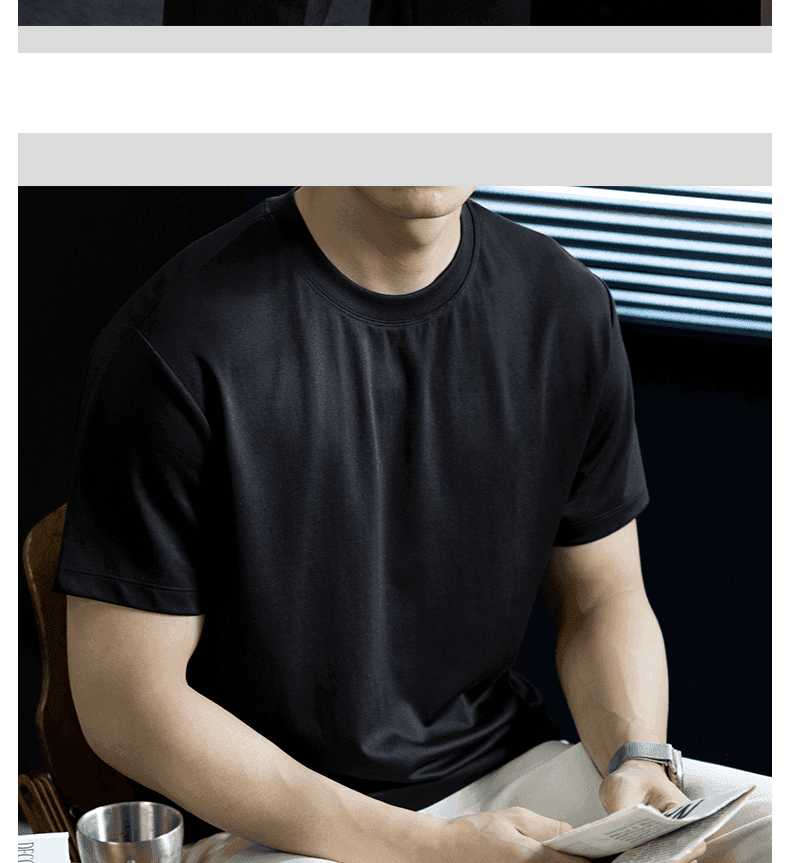구름 부드러운 모달 섬세한 차가운 센스 프로 피부 남성 오래된 돈 바람 얇은 스타일 미니멀리즘 트렌드 단색 반팔 티셔츠 상세 이미지 26