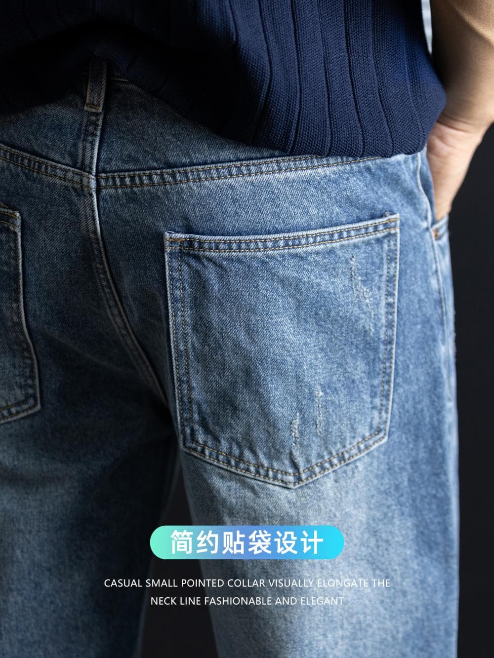 마 오래된 스크래치 디자인 워싱 프로 피부 면 남성 청바지 여름 새로운 저항 주름 편안함 와이드 레그 팬츠 이미지 4