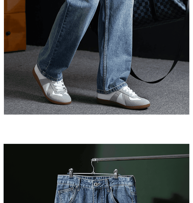 마 오래된 스크래치 디자인 워싱 프로 피부 면 남성 청바지 여름 새로운 저항 주름 편안함 와이드 레그 팬츠 상세 이미지 2