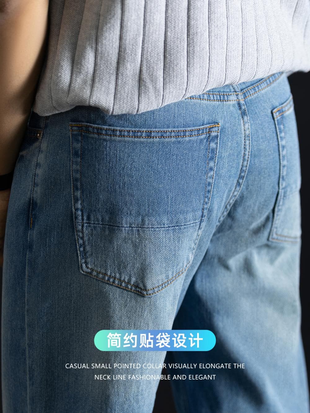 마 오래된 스크래치 디자인 워싱 프로 피부 면 남성 청바지 여름 새로운 저항 주름 편안함 와이드 레그 팬츠 이미지 4