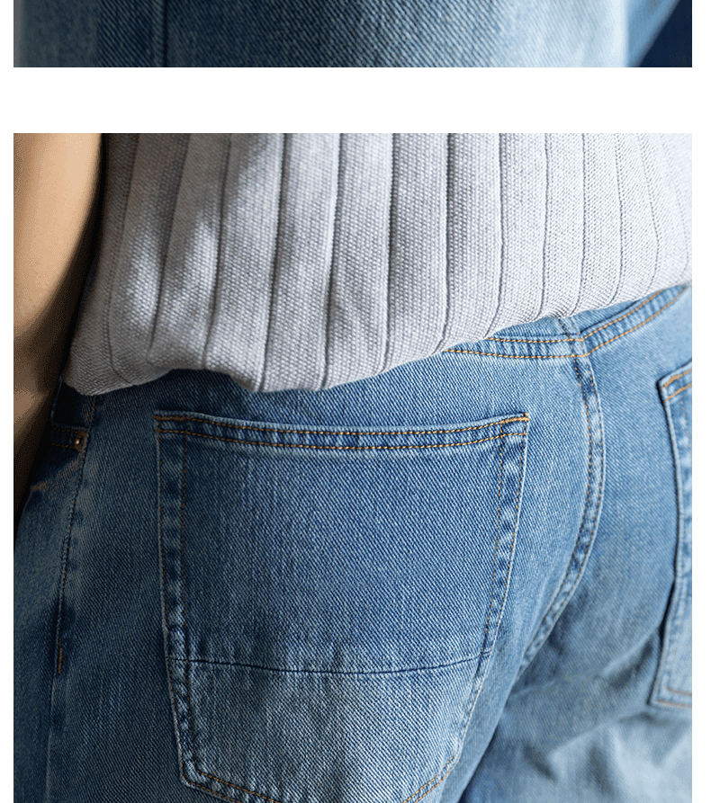 마 오래된 스크래치 디자인 워싱 프로 피부 면 남성 청바지 여름 새로운 저항 주름 편안함 와이드 레그 팬츠 상세 이미지 8