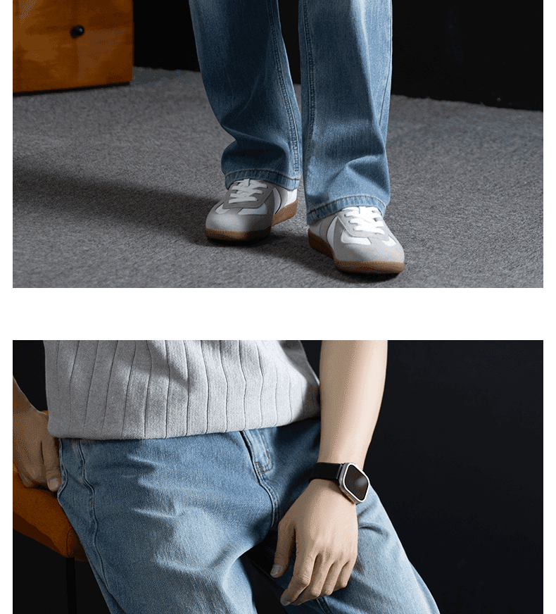 마 오래된 스크래치 디자인 워싱 프로 피부 면 남성 청바지 여름 새로운 저항 주름 편안함 와이드 레그 팬츠 상세 이미지 18