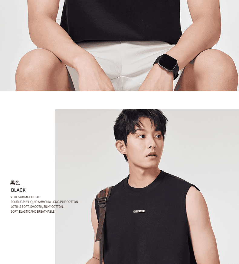 여름 남성 실광택 코튼 조끼 루즈핏 조수 브랜드 인기 어깨 솔기 표준 민소매 티셔츠 상세 이미지 13