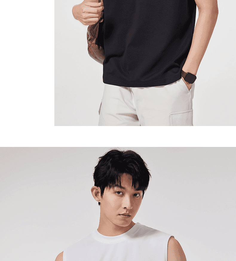 여름 남성 실광택 코튼 조끼 루즈핏 조수 브랜드 인기 어깨 솔기 표준 민소매 티셔츠 상세 이미지 14