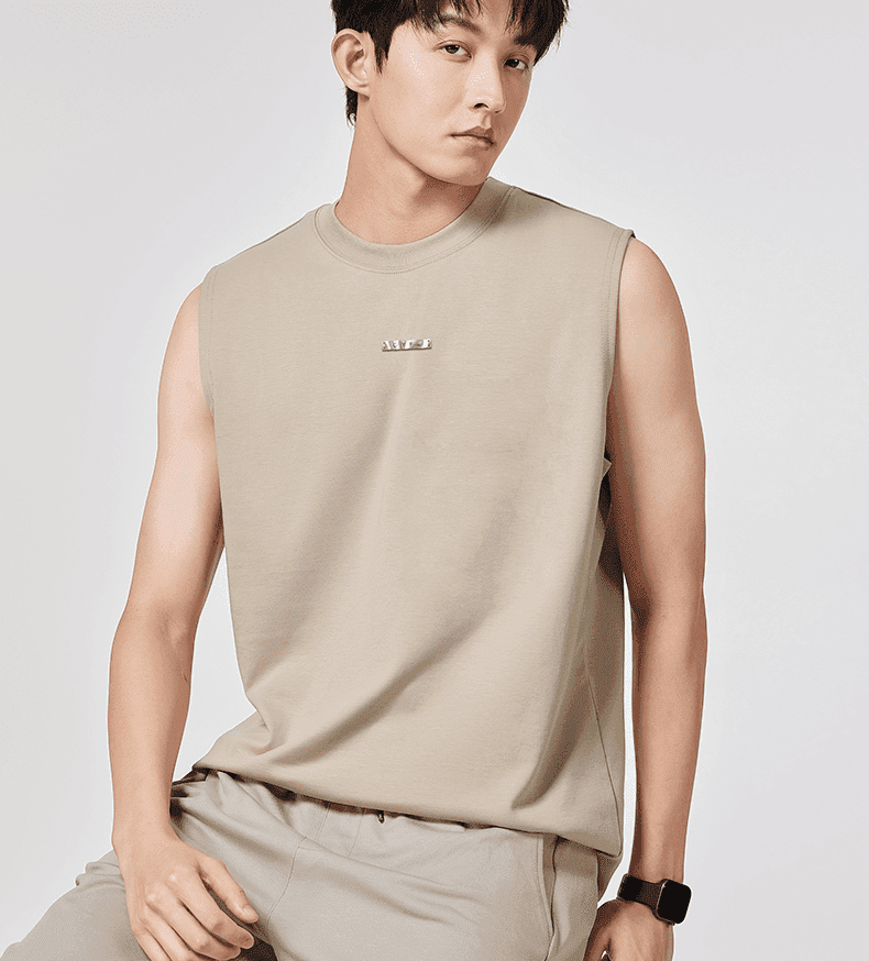 여름 남성 실광택 코튼 조끼 루즈핏 조수 브랜드 인기 어깨 솔기 표준 민소매 티셔츠 상세 이미지 17
