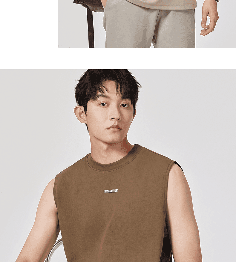 여름 남성 실광택 코튼 조끼 루즈핏 조수 브랜드 인기 어깨 솔기 표준 민소매 티셔츠 상세 이미지 19