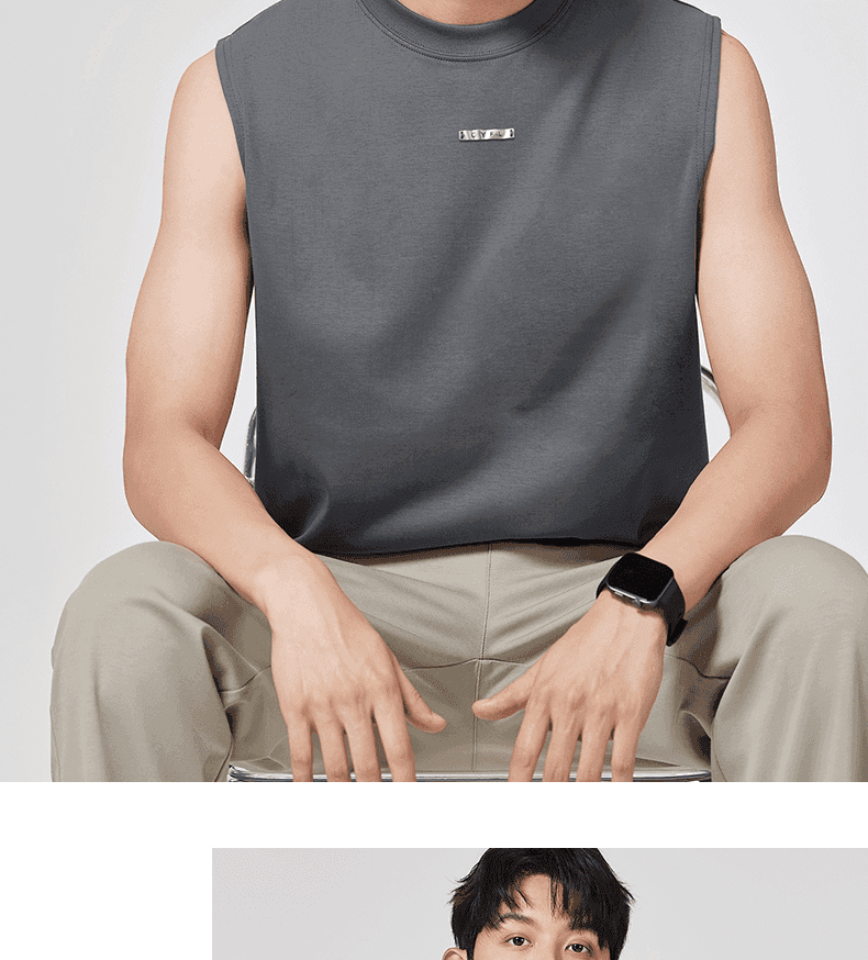 여름 남성 실광택 코튼 조끼 루즈핏 조수 브랜드 인기 어깨 솔기 표준 민소매 티셔츠 상세 이미지 22