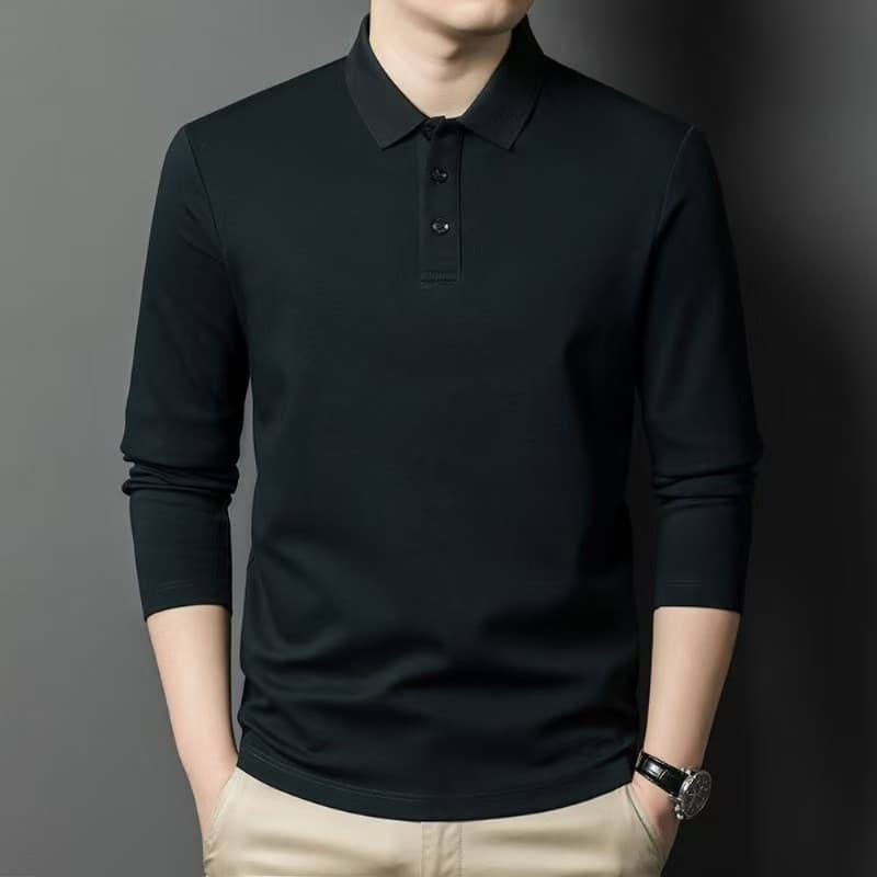 봄 가을 포함 뽕나무 누에 실크 면 소재 긴팔 티셔츠 중년 트렌드 남성 폴로 칼라 비즈니스 캐주얼 무료 뜨거운 아빠 로드 중 티셔츠 이미지 2