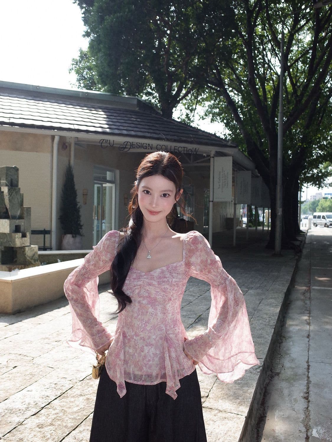 프랑스식 부드러운 광장 칼라 비틀림 쉬폰 여성 셔츠 이른 가을 허리 수축 연꽃 잎 슬림해 보이는 품격 긴팔 작은 셔츠 맨위 이미지 4