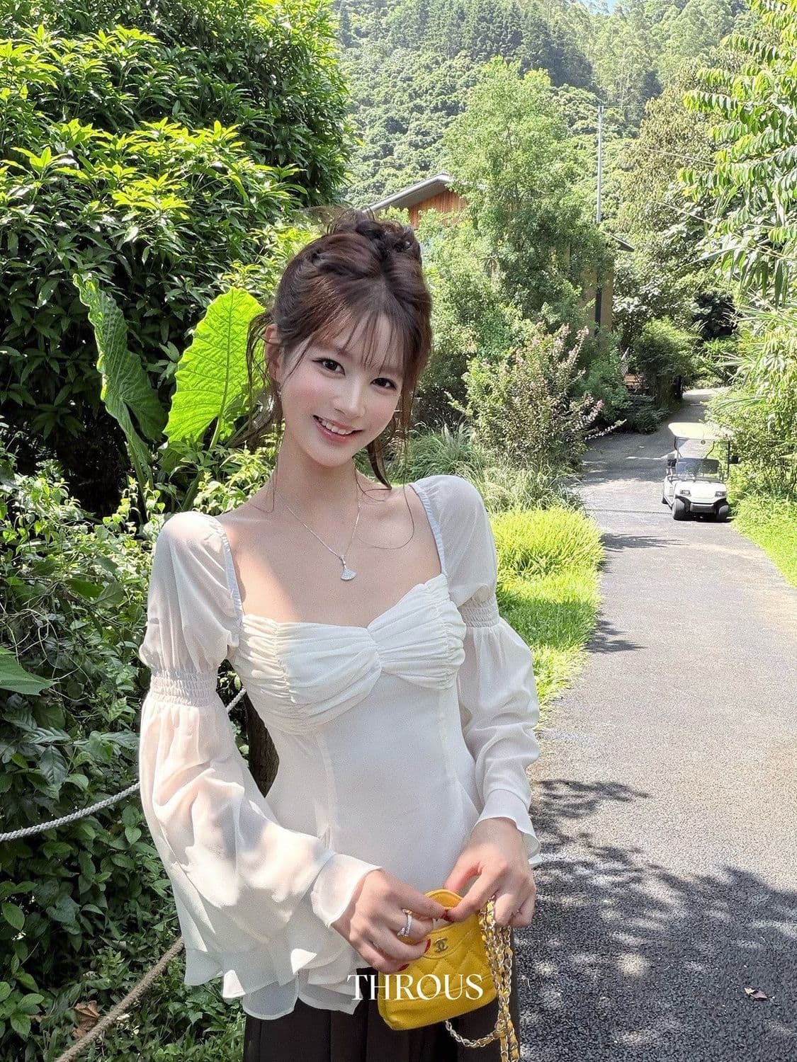 프랑스식 부드러운 광장 칼라 비틀림 쉬폰 여성 셔츠 이른 가을 허리 수축 연꽃 잎 슬림해 보이는 품격 긴팔 작은 셔츠 맨위 상세 이미지 1