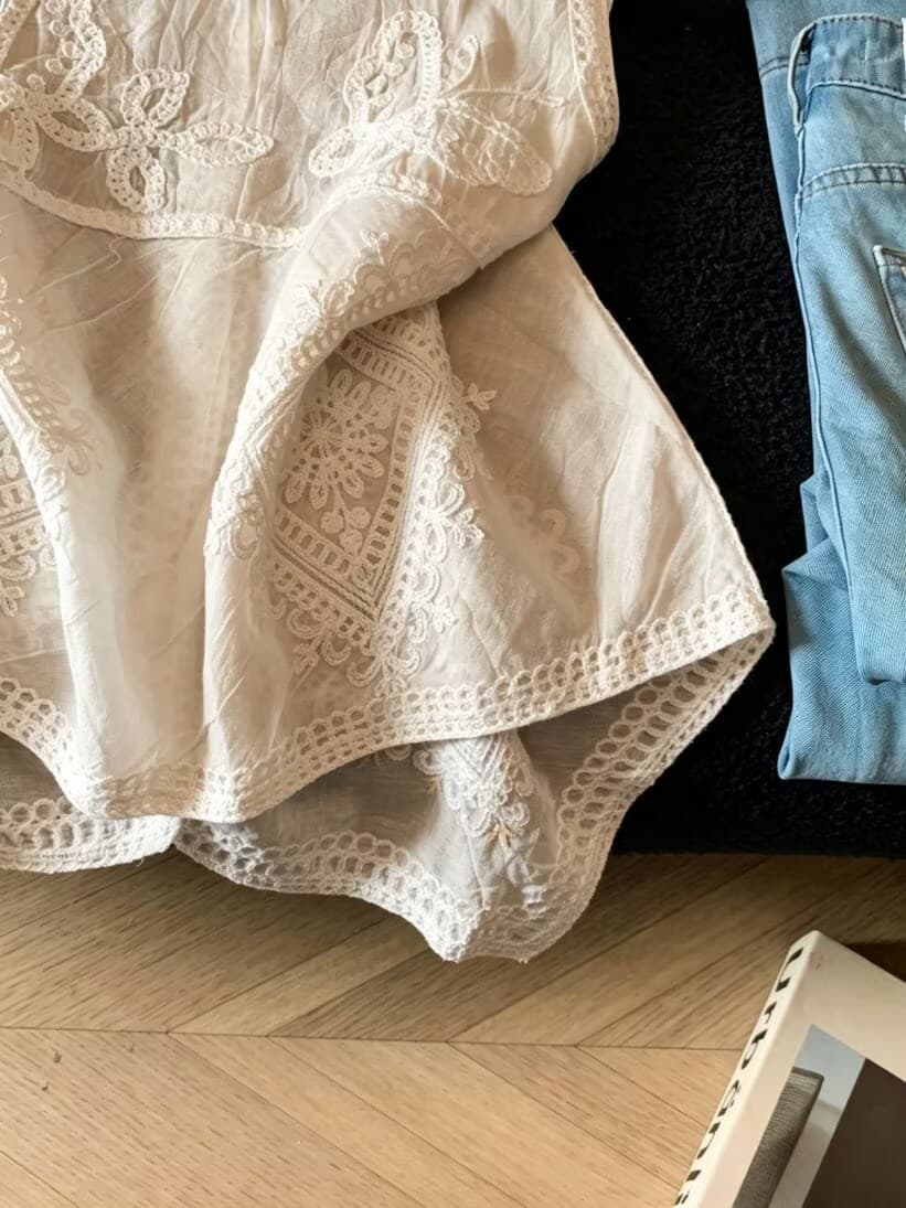 프랑스식 고급 센스 꽃 자수 레이스 V넥 베스트 조끼 여성 여름 작은 키 어깨 외부 가져 가라. 민소매 맨위 상세 이미지 16