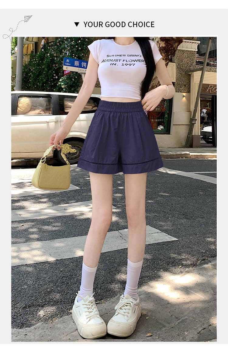 실사 2026 새로운 인터넷 유명인 핫걸 고급 워시 물 면 원단 다용도 하이웨이스트 홀로우 아웃 레이스 반바지 와이드 레그 팬츠 상세 이미지 12