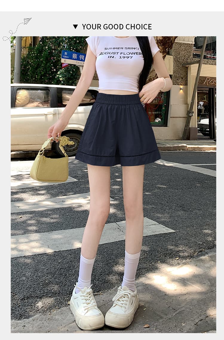 실사 2026 새로운 인터넷 유명인 핫걸 고급 워시 물 면 원단 다용도 하이웨이스트 홀로우 아웃 레이스 반바지 와이드 레그 팬츠 상세 이미지 15