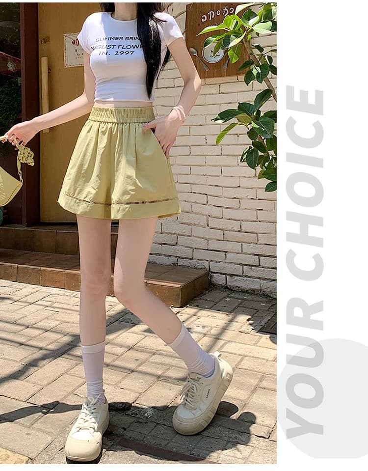 실사 2026 새로운 인터넷 유명인 핫걸 고급 워시 물 면 원단 다용도 하이웨이스트 홀로우 아웃 레이스 반바지 와이드 레그 팬츠 상세 이미지 19