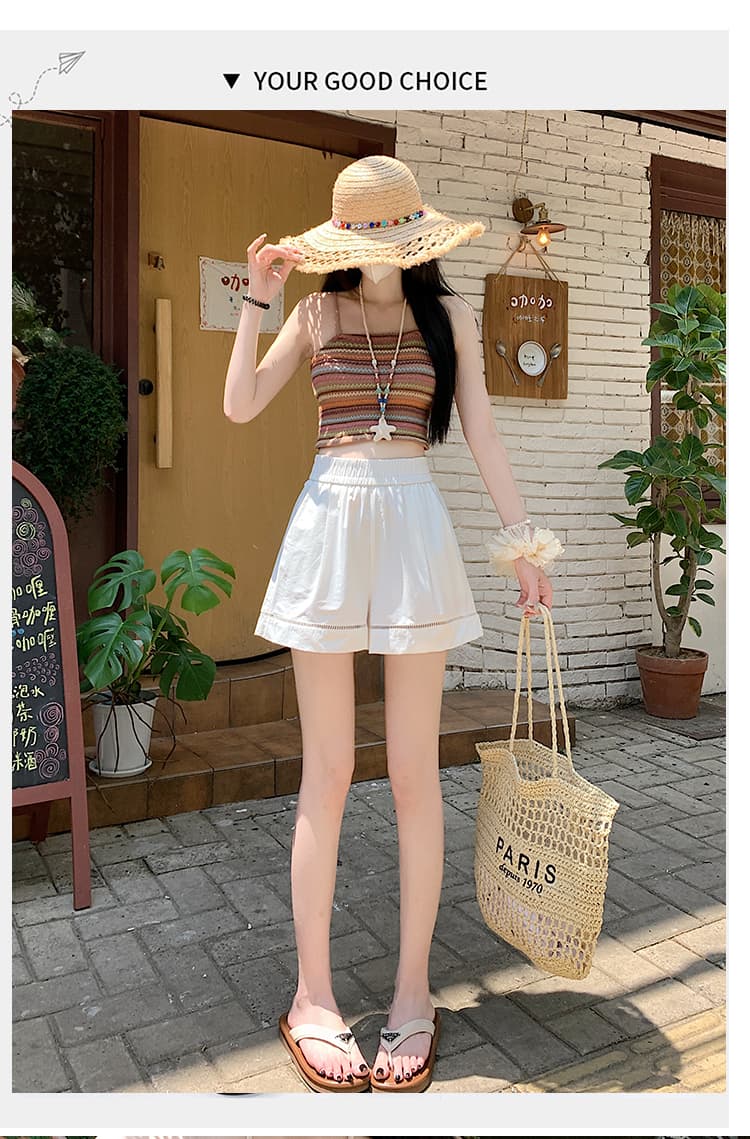 실사 2026 새로운 인터넷 유명인 핫걸 고급 워시 물 면 원단 다용도 하이웨이스트 홀로우 아웃 레이스 반바지 와이드 레그 팬츠 상세 이미지 28