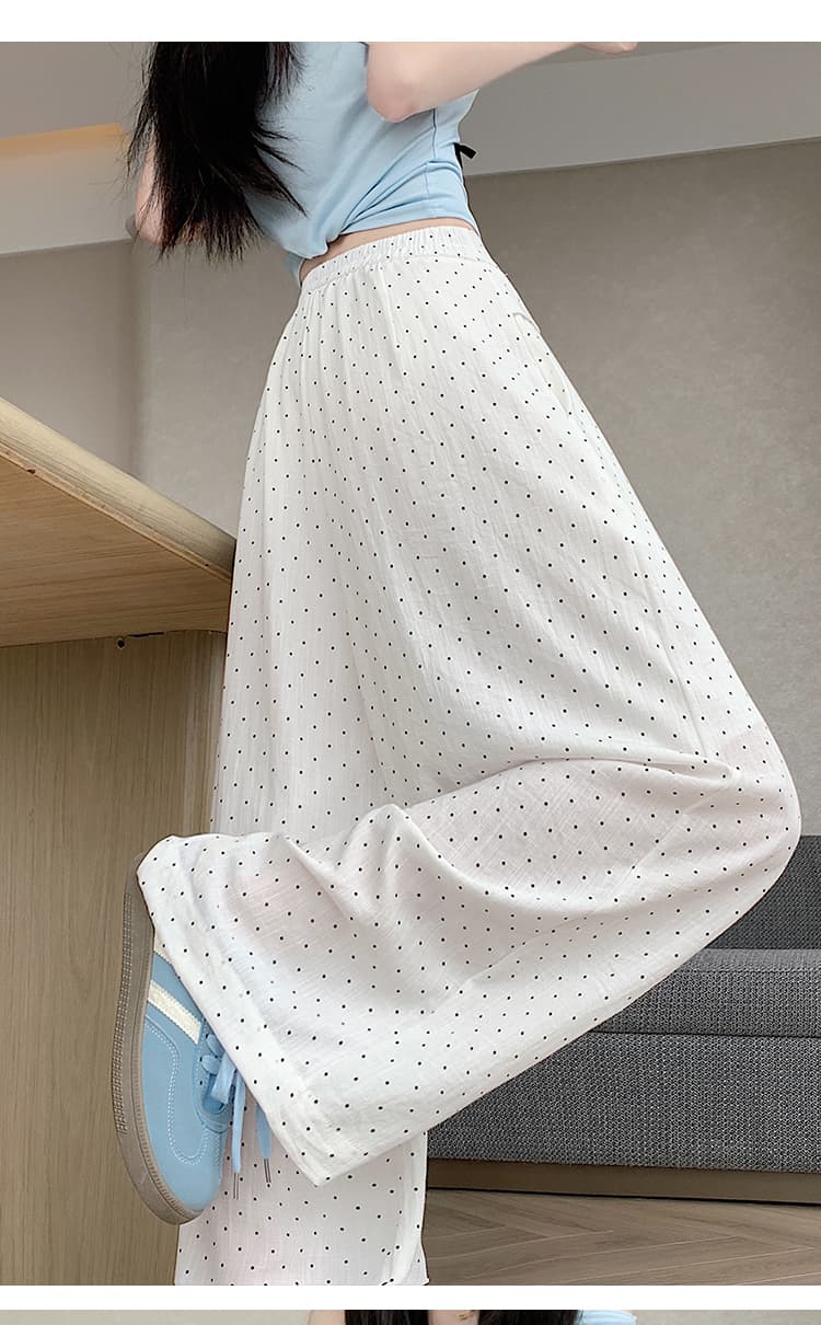 실사 저항 주름 아마 와이드 레깅스 바지 2026 여름 얇은 스타일 마 재료 캐주얼 작은 도트 무늬 루즈핏 도루 센스 얇고 가벼운 긴 바지 상세 이미지 15