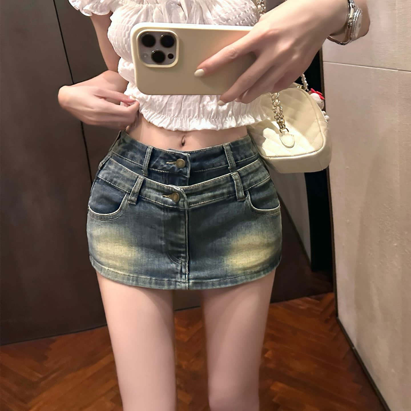 실사 2026 아메리칸 순수한 욕망 바람 핫걸 무거운 작업 디자인 센스 신축성 데님 반신 스커트 이미지 2