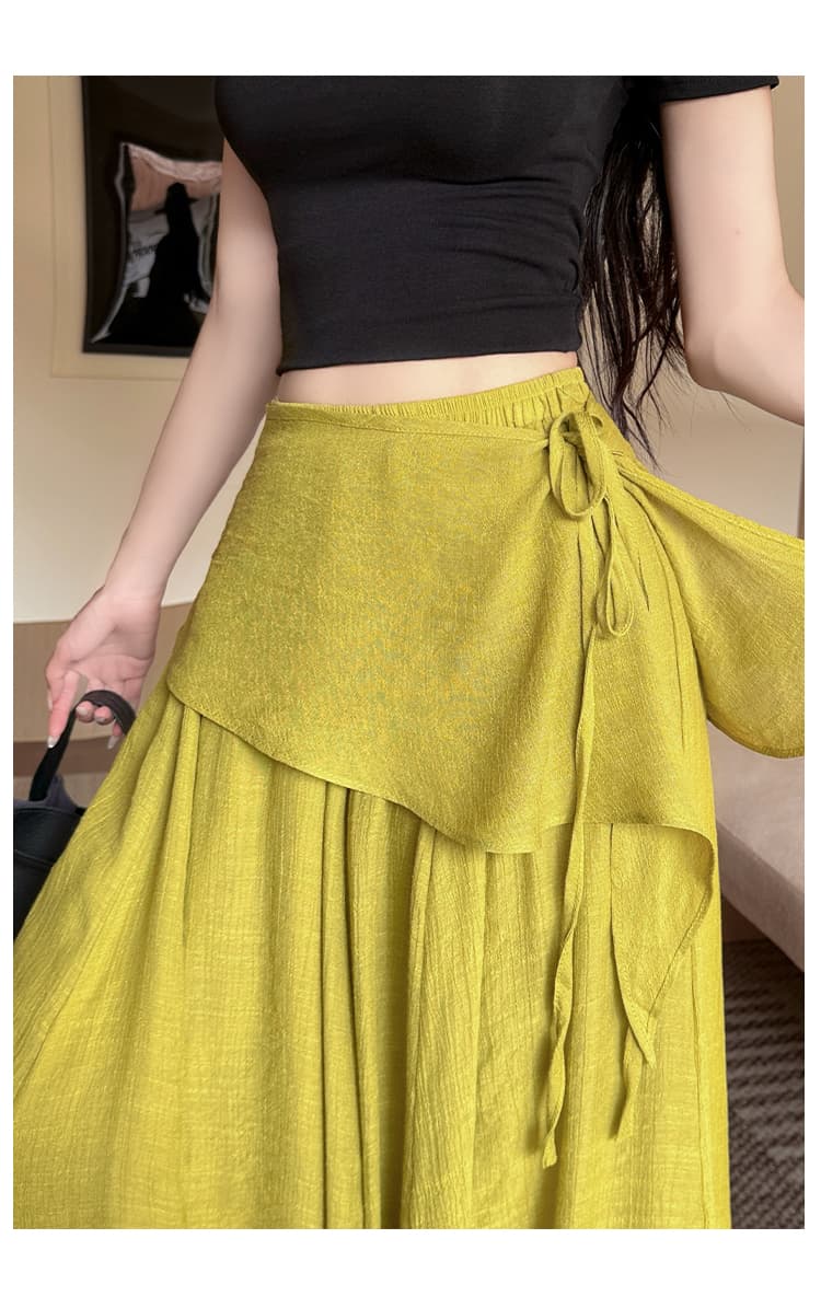 면 린넨 랩스커트팬츠 레이스업 반신 스커트 프릴 빅 플레어 스커트 하이웨이스트 품격 한 마디 롱 코트 표지 십자가 플리츠 우산 치마 상세 이미지 23