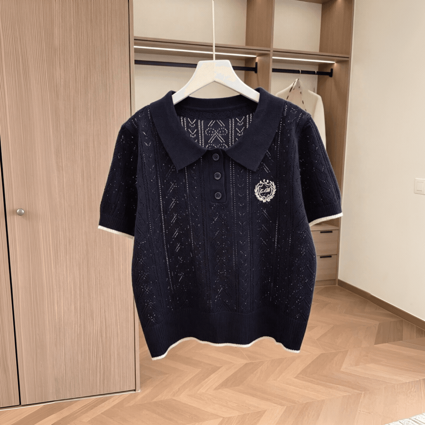 실사 한 부서 학원 스타일 POLO 칼라 반팔 니트 티셔츠 여성 여름 새로운 디자인 센스 루즈핏 슬림해 보이는 다용도 이미지 4