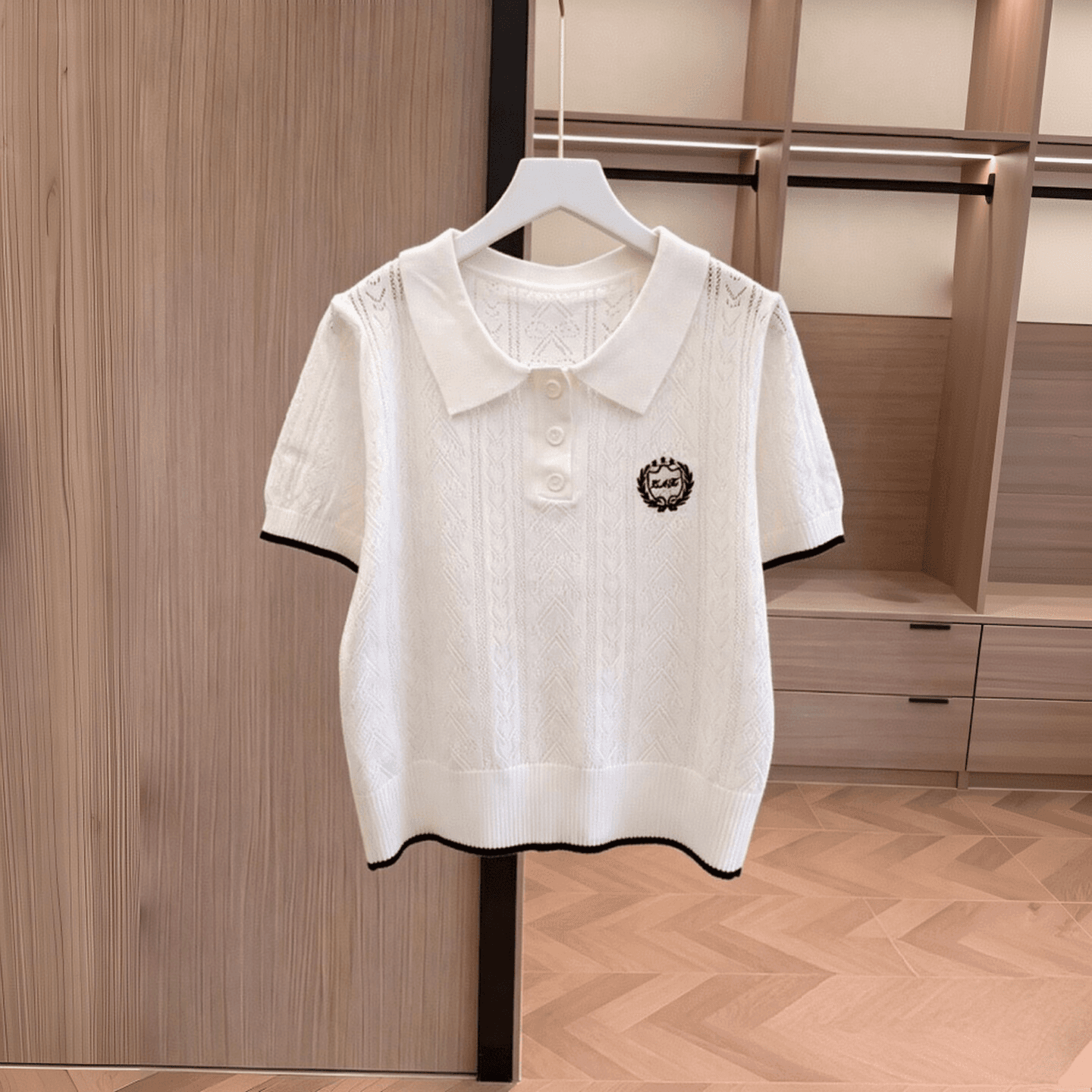 실사 한 부서 학원 스타일 POLO 칼라 반팔 니트 티셔츠 여성 여름 새로운 디자인 센스 루즈핏 슬림해 보이는 다용도 상세 이미지 3